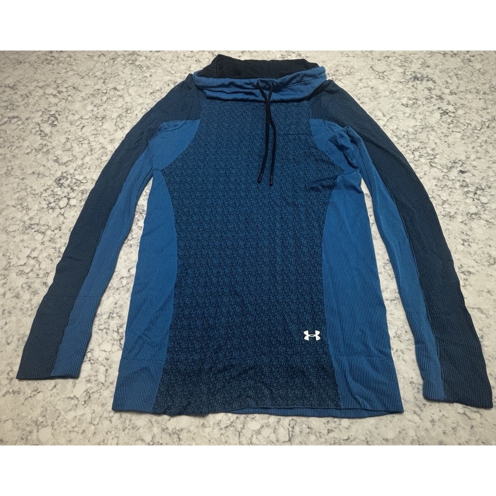Under Armour Women's Size Small Blue Black HeatGear Cowl Neck, Long Sleeves
